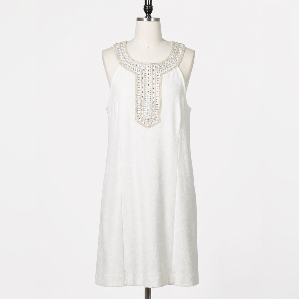 Jessica Simpson White Embellished Neck Shift Dress Size 10 Sleeveless